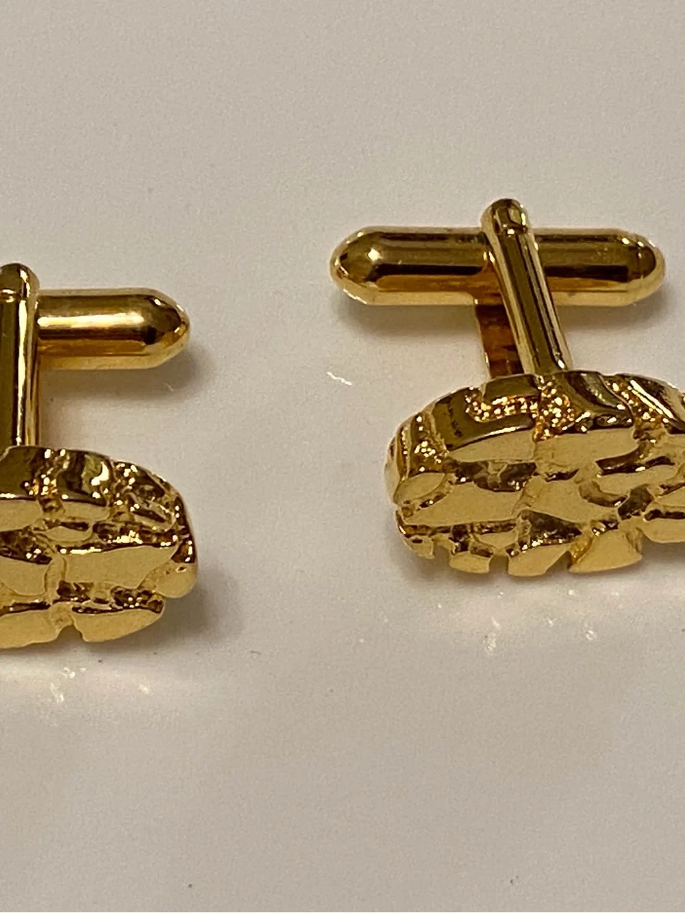 Gold Textured Oval Cuff Links for Men